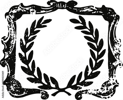 Vintage laurel wreath with ornate grunge frame border design isolated on white background