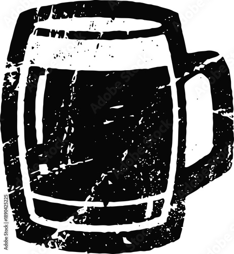 Grunge beer mug icon with handle, rustic black silhouette of glass stein for drink and beverage illustration
