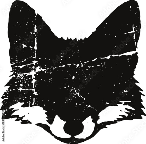 grunge fox head silhouette with distressed texture and artistic sketch