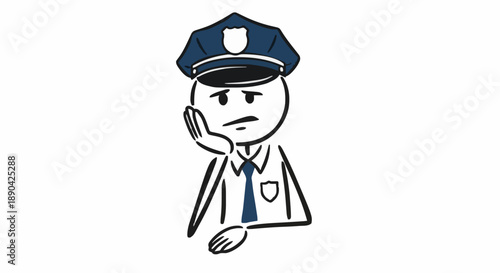 Bored stick figure police officer resting head on hand.