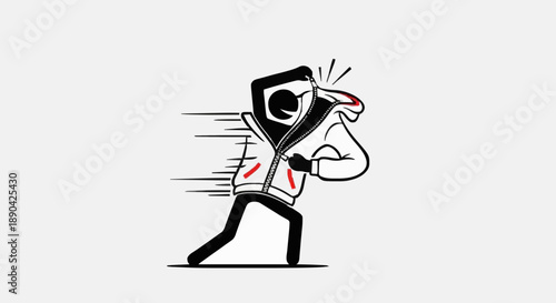 Cartoon character running fast with motion lines.