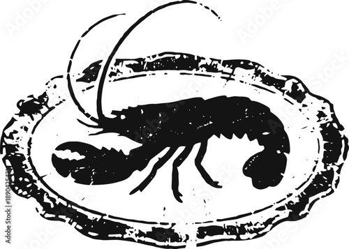 Lobster illustration on decorative plate seafood design, marine crustacean, ocean dining concept