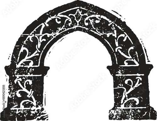 Vintage ornate stone arch with floral patterns and weathered texture design
