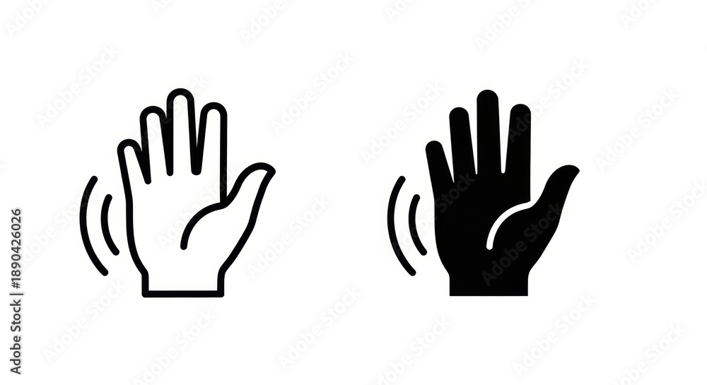 Obraz premium Minimalist black and white waving hand icons with motion lines