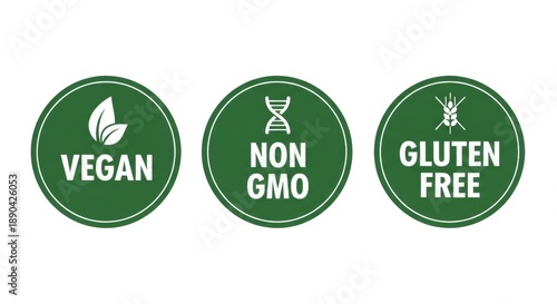 Vegan non-gmo gluten-free green labels for healthy products