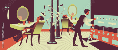 Retro futuristic city: barbershop