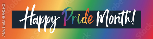 Happy Pride Month horizontal color inscription banner for social media, with rainbow gradient and bold typography for celebration, marketing and awareness campaigns. background vector EPS10