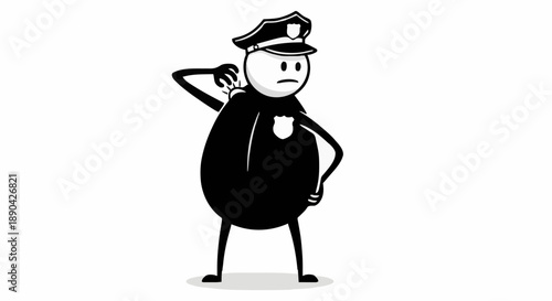 Cartoon Police Officer Holding a Large Bag.