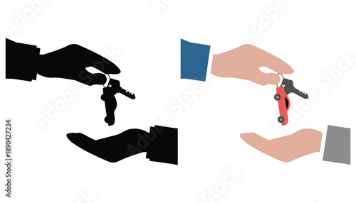 A person handing over a set of keys to another person