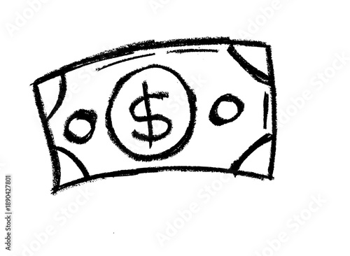 Dollar Bill Icon Crayon Chalk Drawing Vector