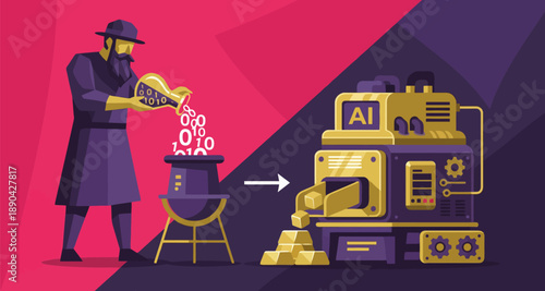 AI Machine Converting Binary Data Input into Gold Bars