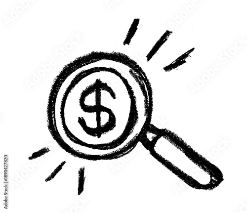 Money Search Magnifying Glass Dollar Sign Crayon Chalk Drawing Vector