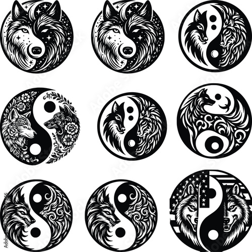 Wolf face Yin Yang Svg Bundle, Howling Wolf Svg