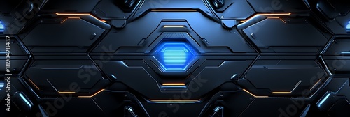 Wallpaper Mural Futuristic technological panel design with a hexagonal blue light Torontodigital.ca