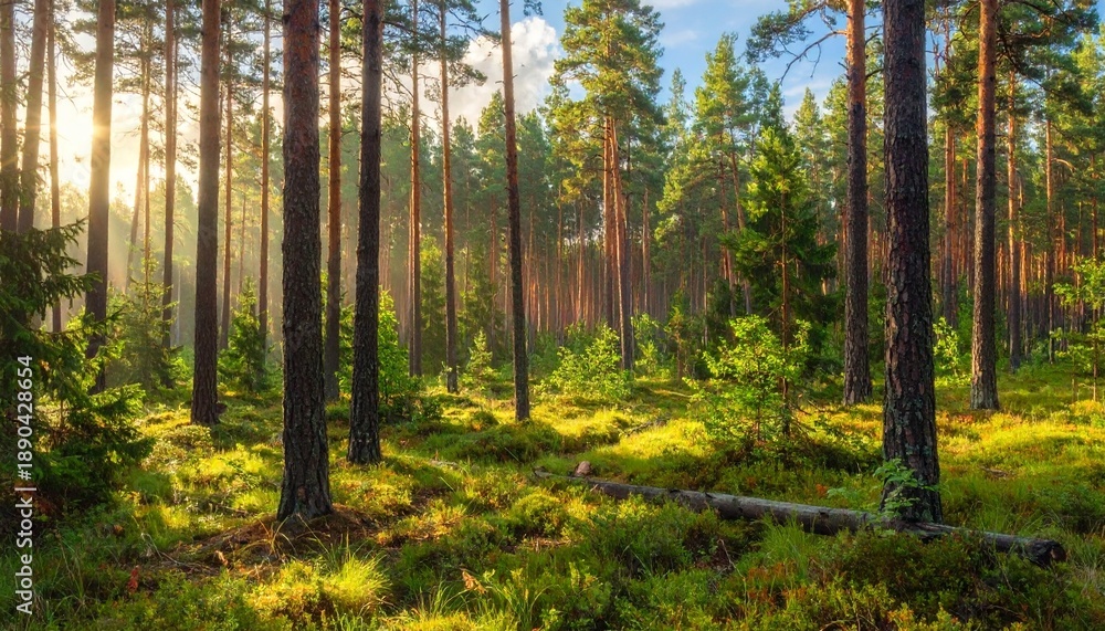 Fototapeta premium fresh summer forest in sunny day