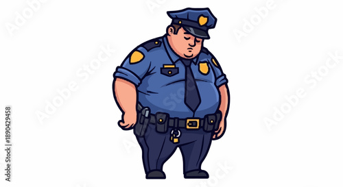 Cartoon Police Officer Standing Uniformed Law Enforcement.