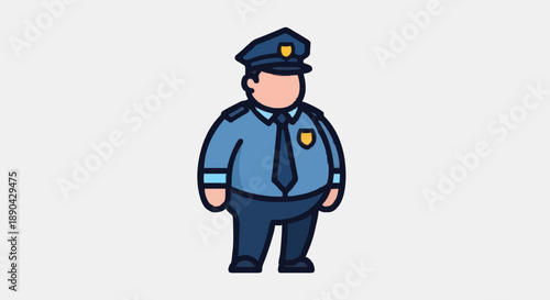 Cartoon Police Officer Standing Uniformed Profession.