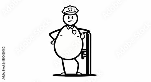 Cartoon Police Officer Standing with Shield.