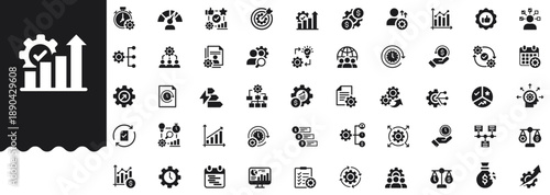 Efficiency Icons set vector illustration with collection of multitasking, best practice, cost efficiency, process improvement, quality control, throughput, productivity, streaming, resource management