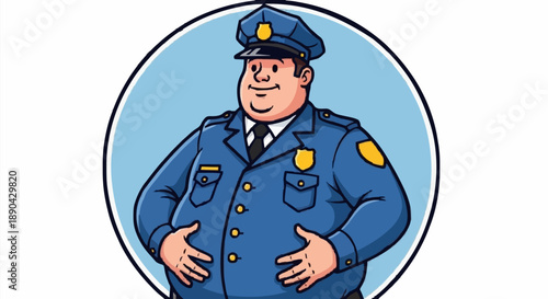 Cartoon Police Officer Standing Confidently.