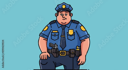 Cartoon Police Officer Standing Uniformed Authority.