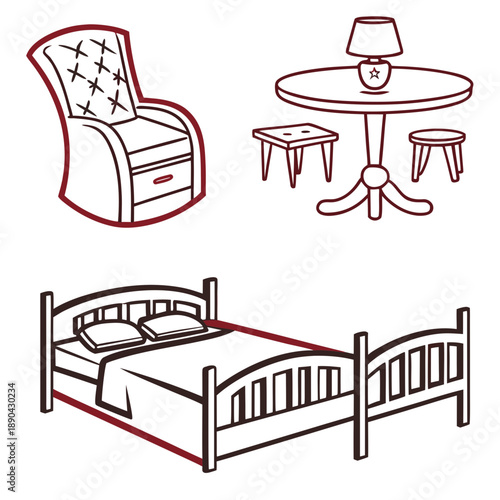 A cozy bedroom with a bed, chair, and table with a lamp.