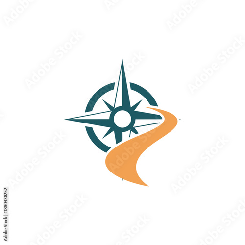 Stylized Compass with Directional Path Symbolizing Navigation and Journey.
