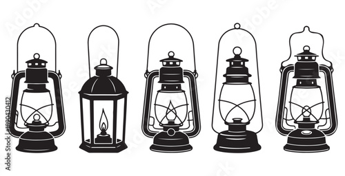 Vintage lanterns illustration set on white background