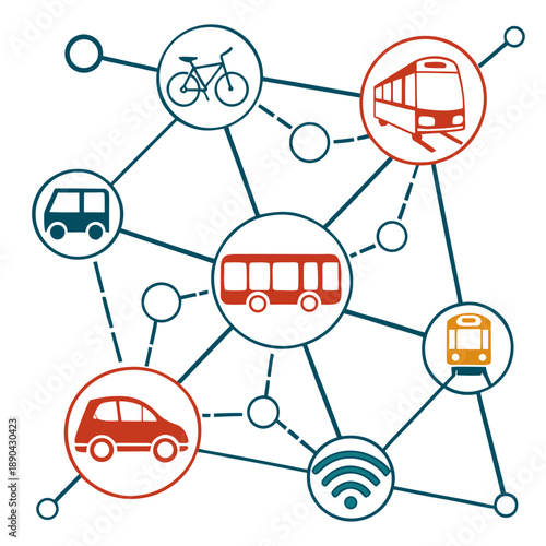 Illustration of interconnected transportation and communication networks