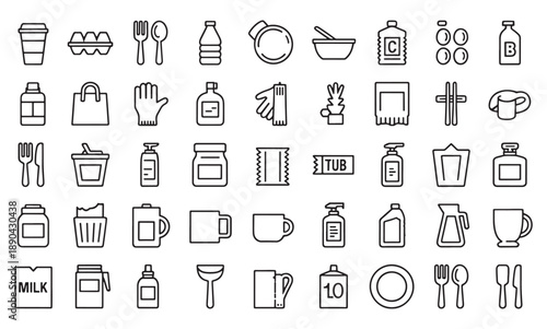 Plastic product icon set. Editable line icons. Vector illustration.