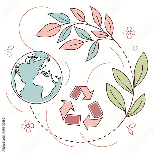 Global recycling and sustainability with green leaves and recycling arrows