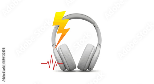 Electric shock hitting headphones with audio signal waveform