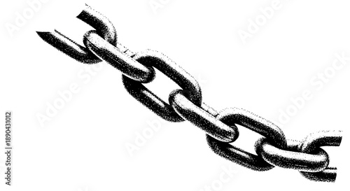 Illustration of a metallic chain with linked segments, depicted in a diagonal orientation.