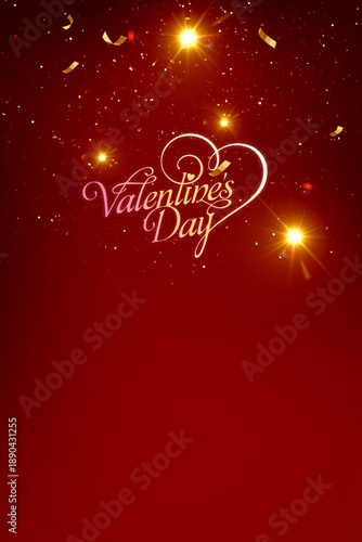 Red Valentine's day background featuring a festive holiday design with golden stars .handwriting on greeting card illustration.