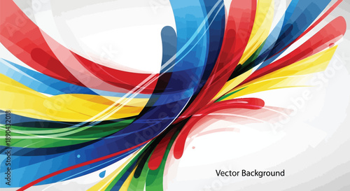 Abstract colorful flowing vector banner design featuring vibrant sweeping ribbons of red blue yellow and green against a clean white background template