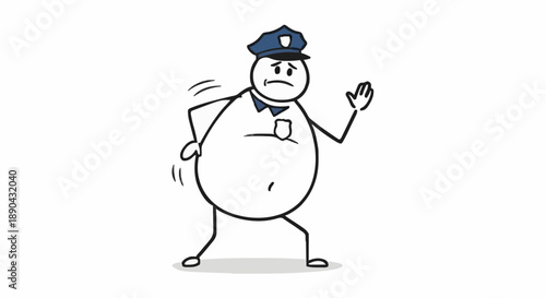 Chubby Stick Figure Police Officer Character Illustration.