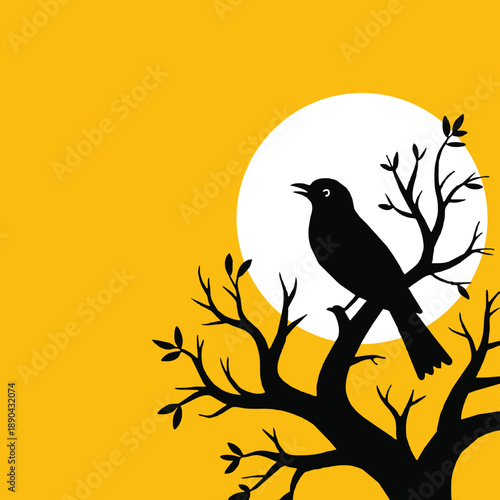 Lone sparrow rests at sunset, silhouetted against a warm sky. Soft golden light, calm mood, and quiet solitude capture nature’s gentle end-of-day stillness. Peaceful evening wildlife scene. Serene sun