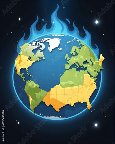 Burning Earth Globe Illustration Representing Climate Change and Global Warming Crisis