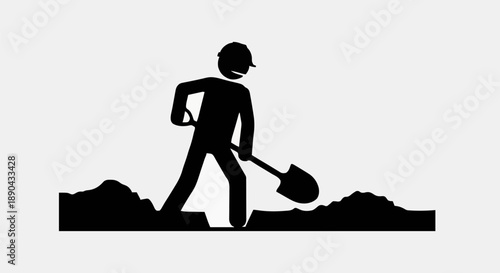 Construction worker digging with shovel illustration.