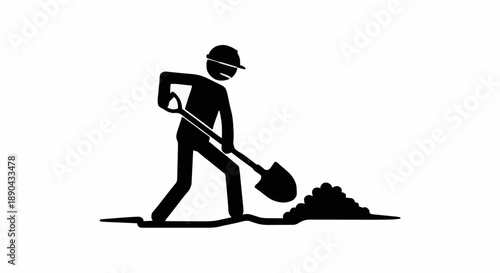 Construction worker digging with shovel on white background.