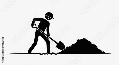 Construction worker digging with shovel on white background.
