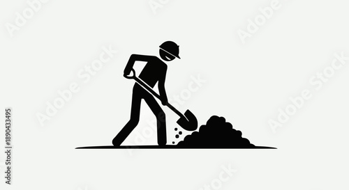 Construction worker digging with shovel on white background.
