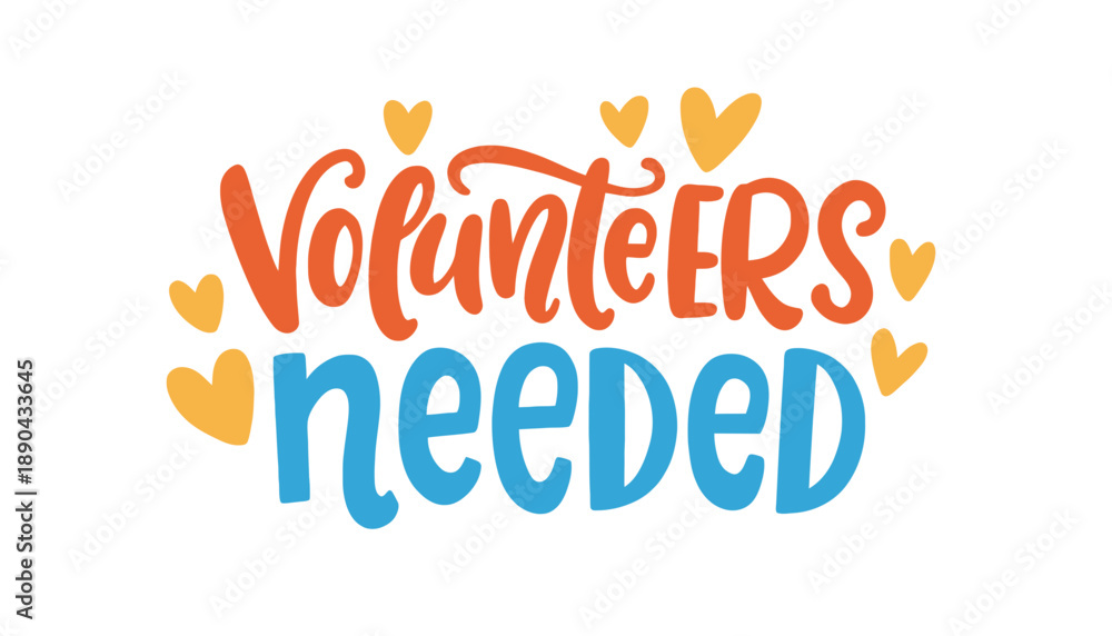 Obraz premium A colorful graphic illustration calling for volunteers with hearts
