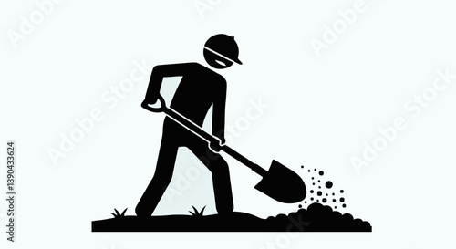 Construction worker digging with shovel icon silhouette.