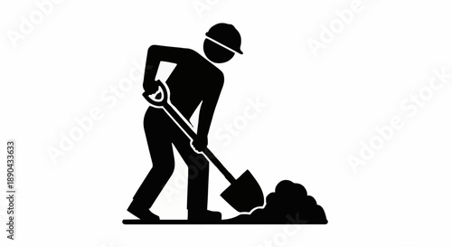 Construction worker digging with shovel icon silhouette.