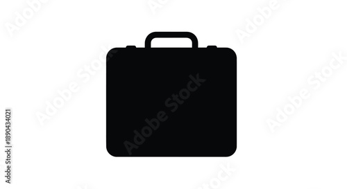 A simple black silhouette of a classic briefcase design silhouette