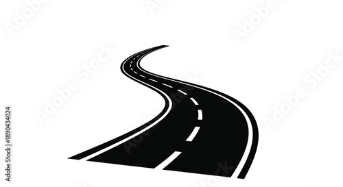 A winding road graphic depicted as a stark black silhouette