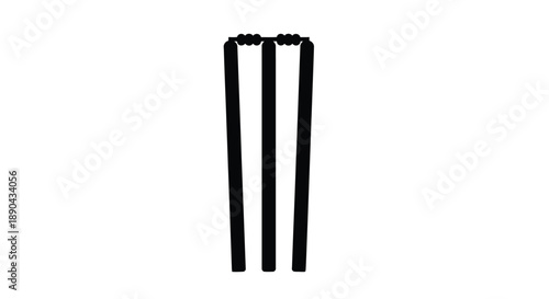 A black silhouette of cricket stumps against a white background silhouette