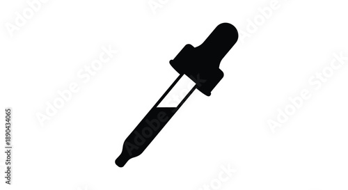 A black dropper illustration against a white background silhouette