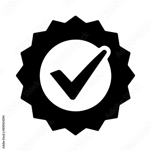 Black checkmark icon in a gear shape